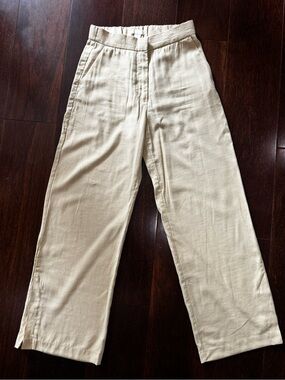 H&M Linen Blend Stone Beige Wide Leg Split Hem Pants Women’s Size 6